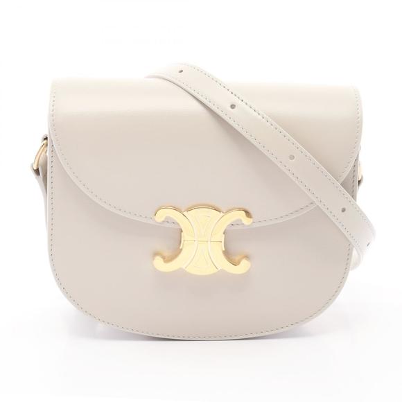 Celine Teen Besas Triomphe Shoulder Bag Leather Ivory White - Picture 1 of 4